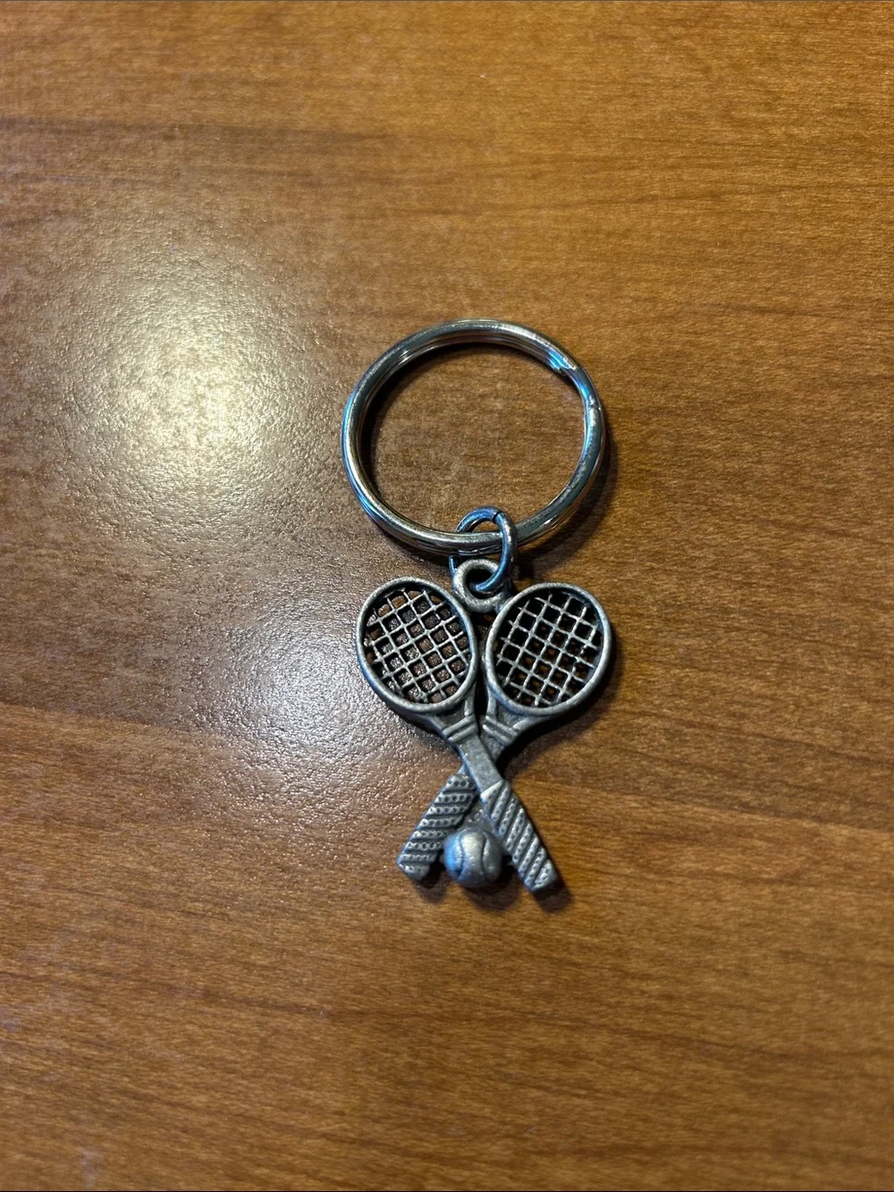 Tennis Racket Double Charm Keychain - Silver Tone
